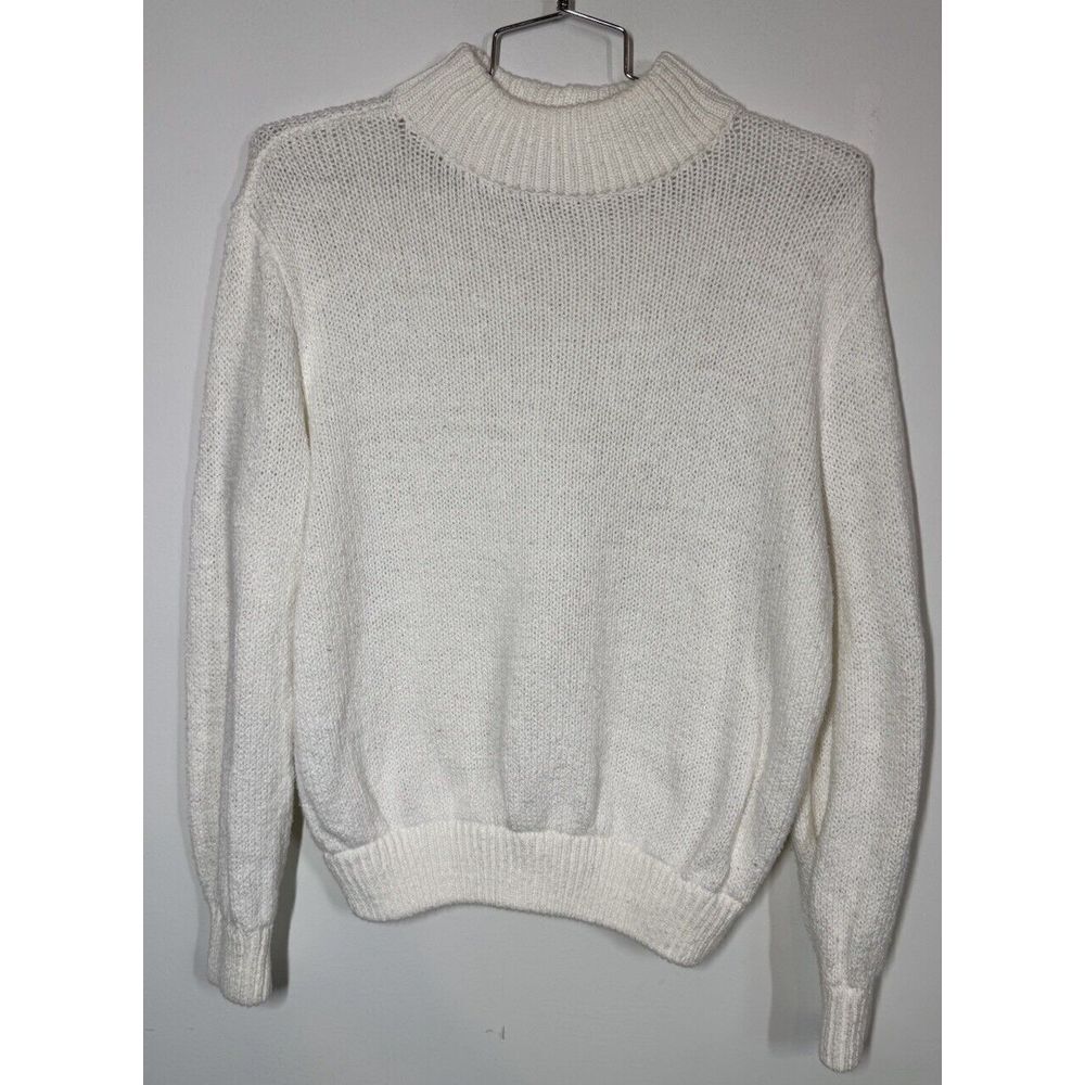 Aerie Women's Oversized Mock Neck Chunky Knit Sweater Cotton Blend Ivory Size SP - Picture 3 of 7
